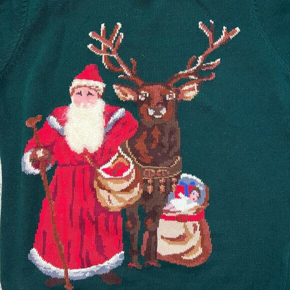 Vintage Susan Bristol Santa Reindeer Christmas Sweater Large Holiday Grandmacore - Picture 6 of 6